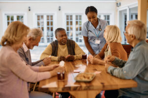 Nursing home residents enjoying their time together.